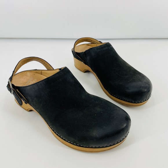 Dansko Shoes - Dansko Clog Mules Womens 40 Black Leather Slingback Buckle Comfort Shoes